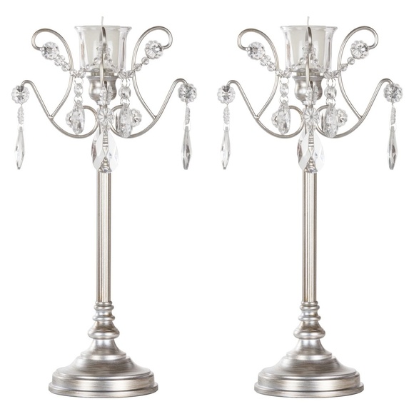 Set Candlestick Candelabras with Glass Crystals - Picture 1 of 4